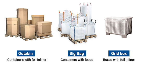 Common types of bulk bags which can be emptied with the Oktomat® discharging station