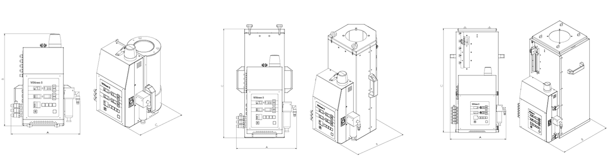 Design drawing with dimensions of the JETBOXX with drying container