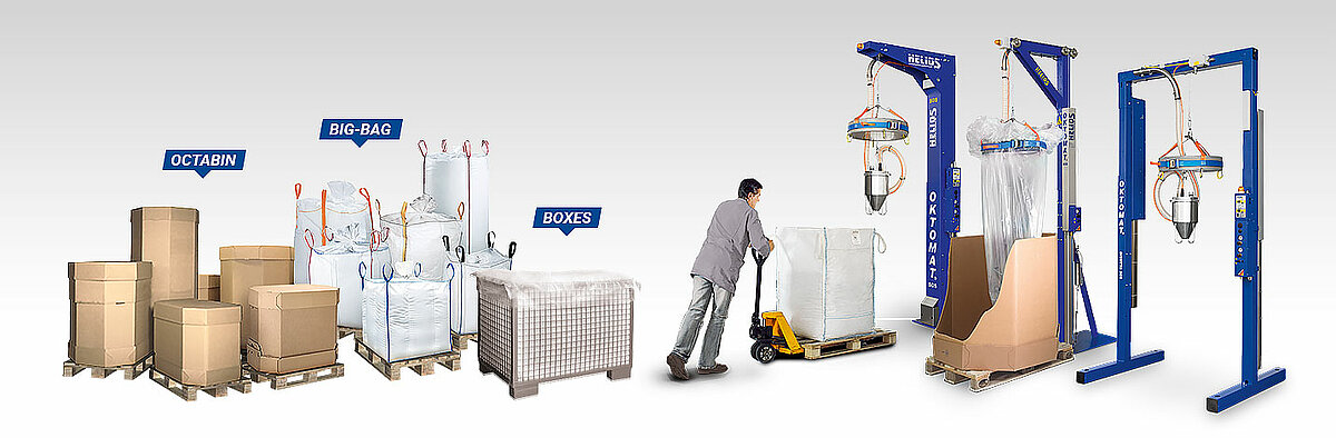 Oktomat® discharging stations for emptying bulk material from big bag and octabin