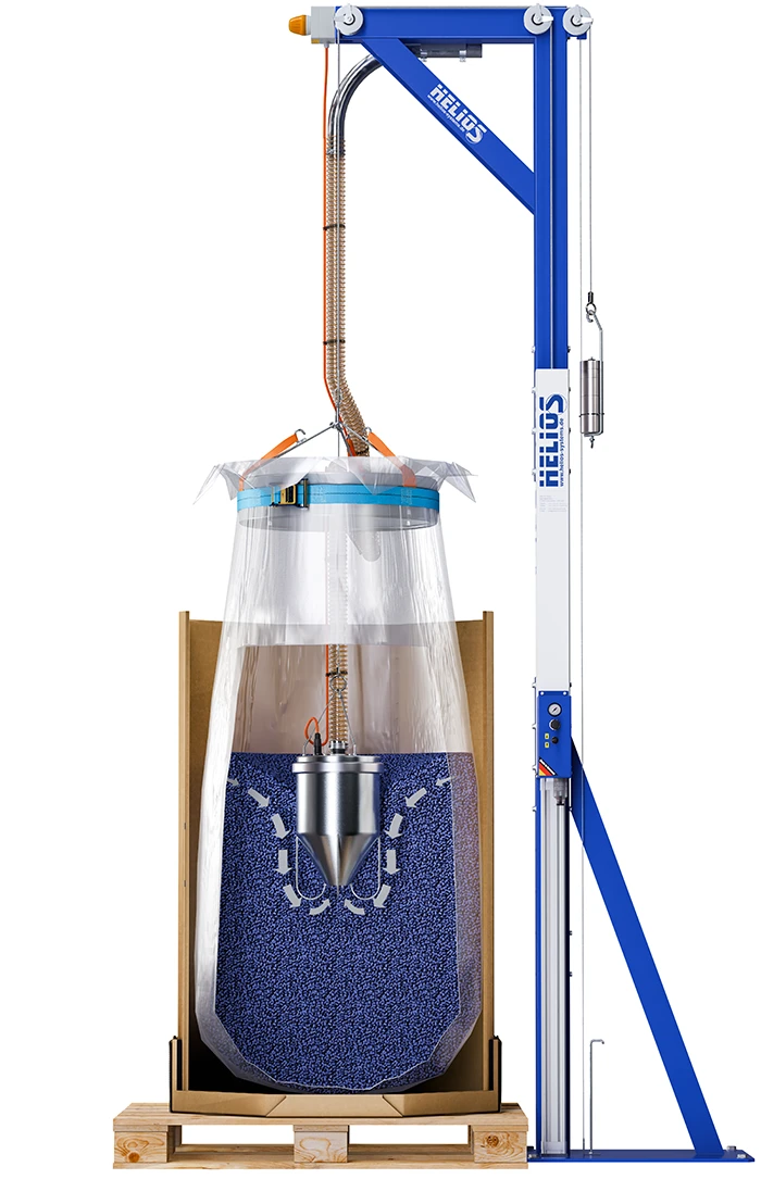 The material flows through the constriction to the central suction point - Oktomat® ECO emptying station