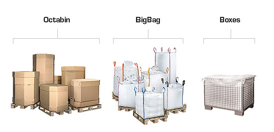 Common types of octabin or big bags which can be emptied with the Oktomat® discharging stations